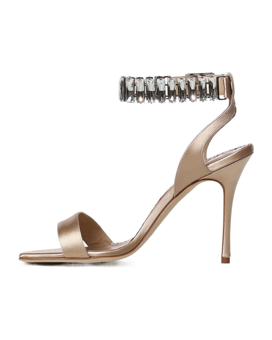 Manolo Blahnik Metallic Crystal Ankle-Strap Heeled Sandals
