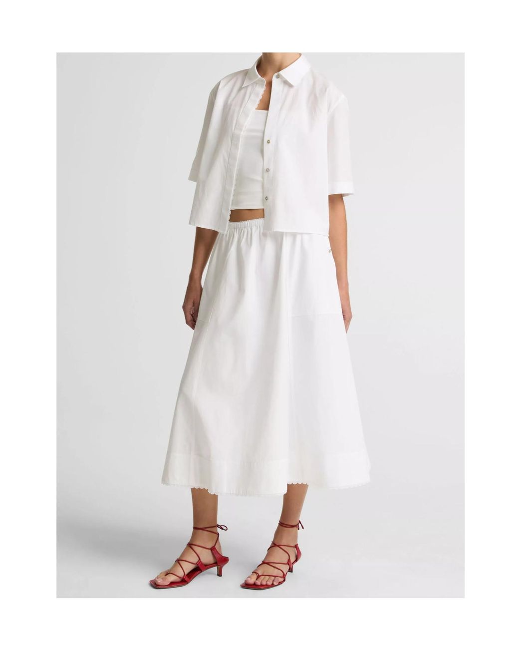 Vince White Scallop-Detail Cotton Midi Skirt