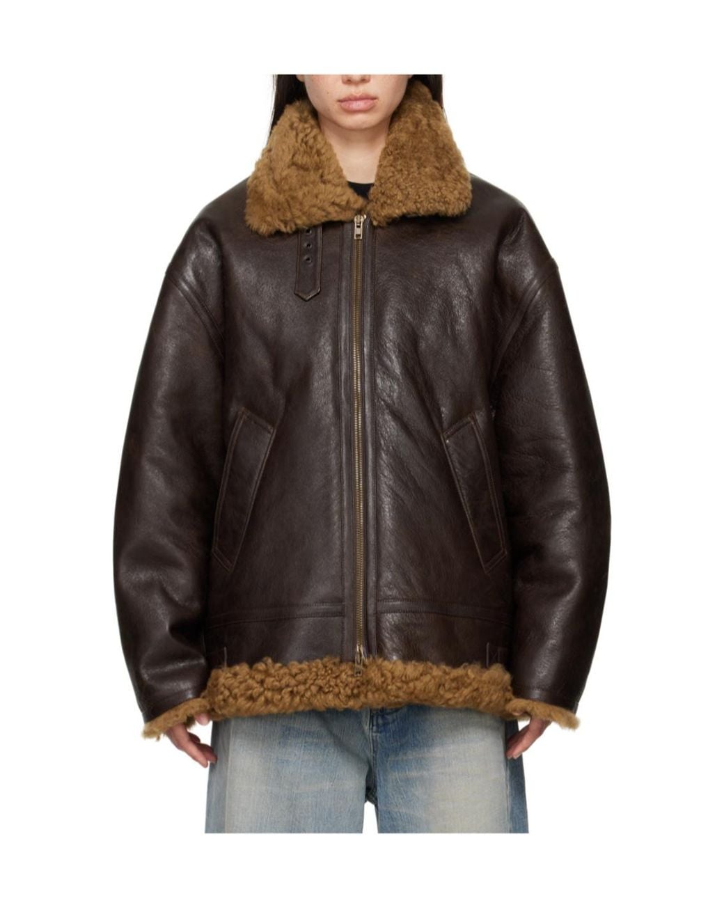 Vetements Black Lapel Long-Sleeved Leather Jacket