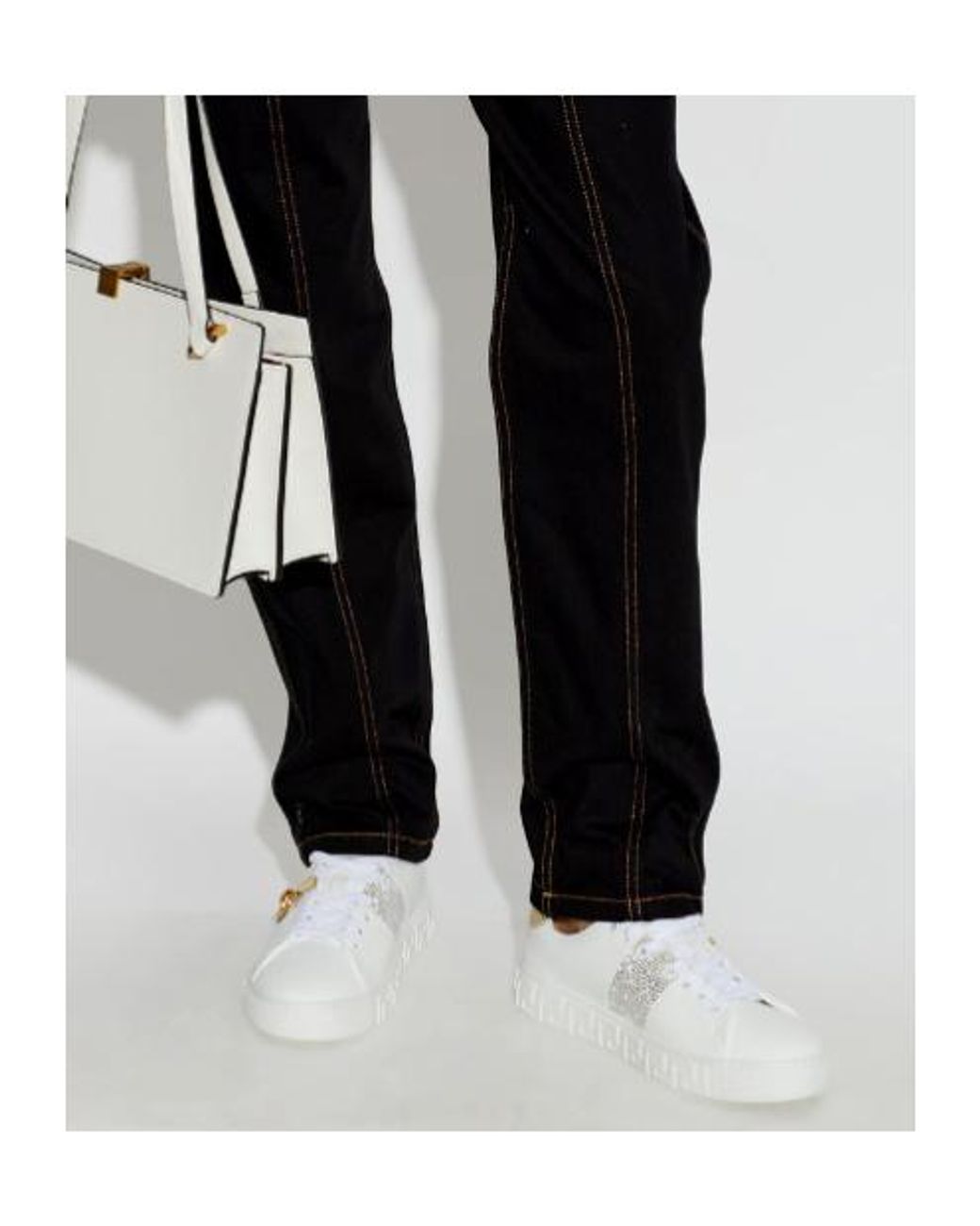 Versace White Greca Embellished Lace-Up Sneakers