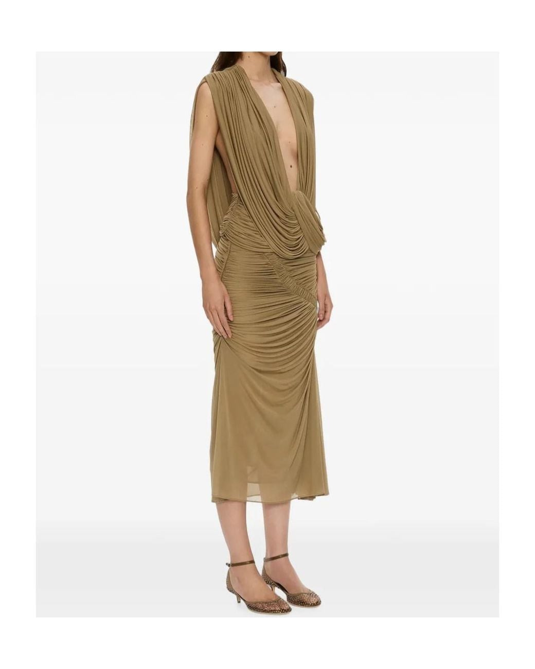 Christopher Esber Natural Orion Ruched Midi Skirt