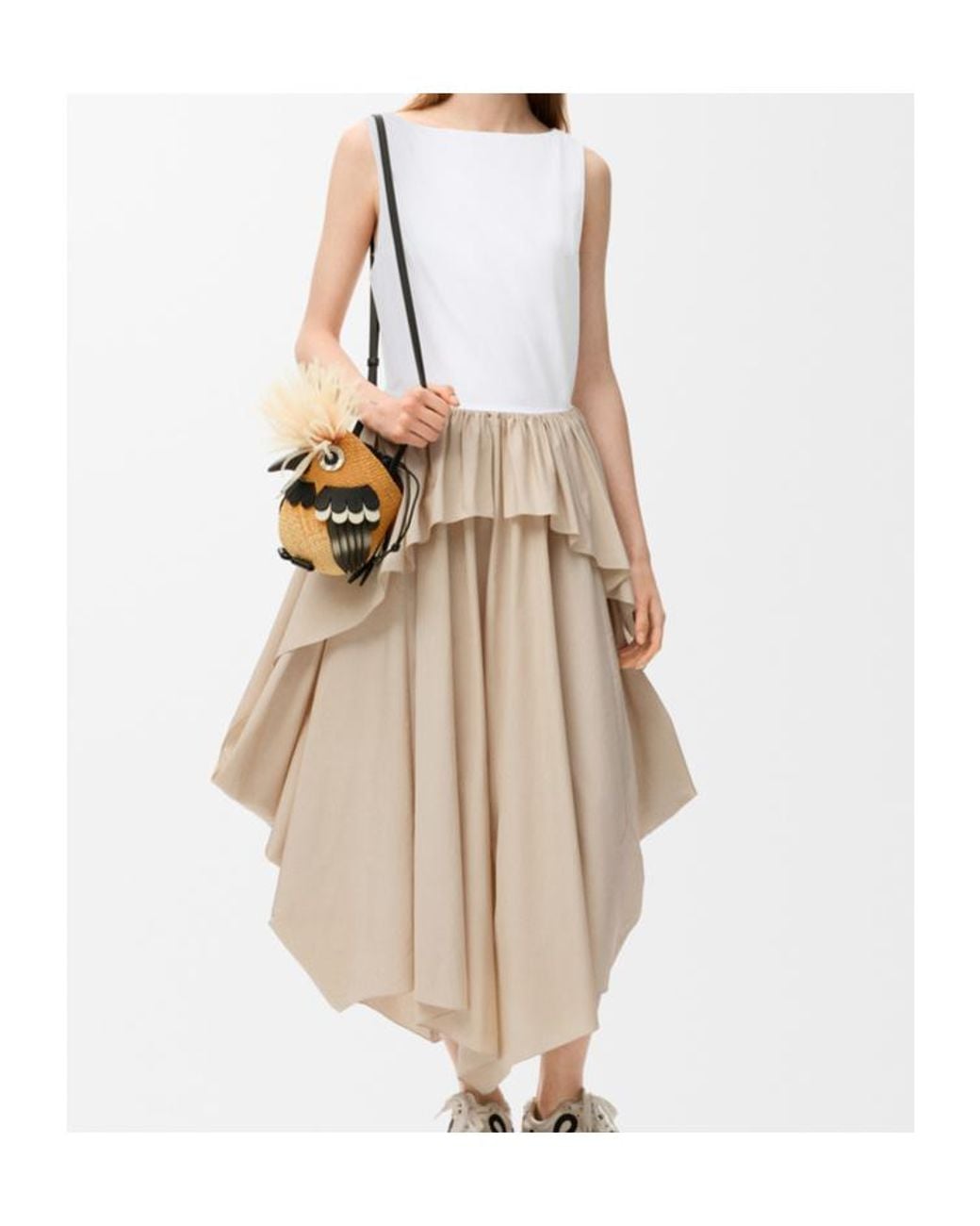 Loewe White Asymmetric Ruffled Midi Dress