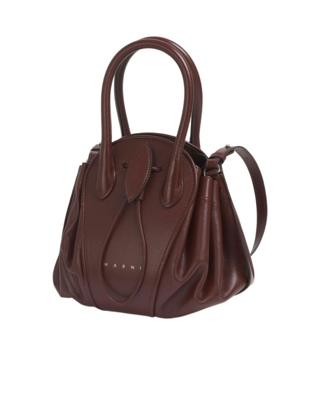 Marni Brown Logo Stamped Tulipea Small Handbag