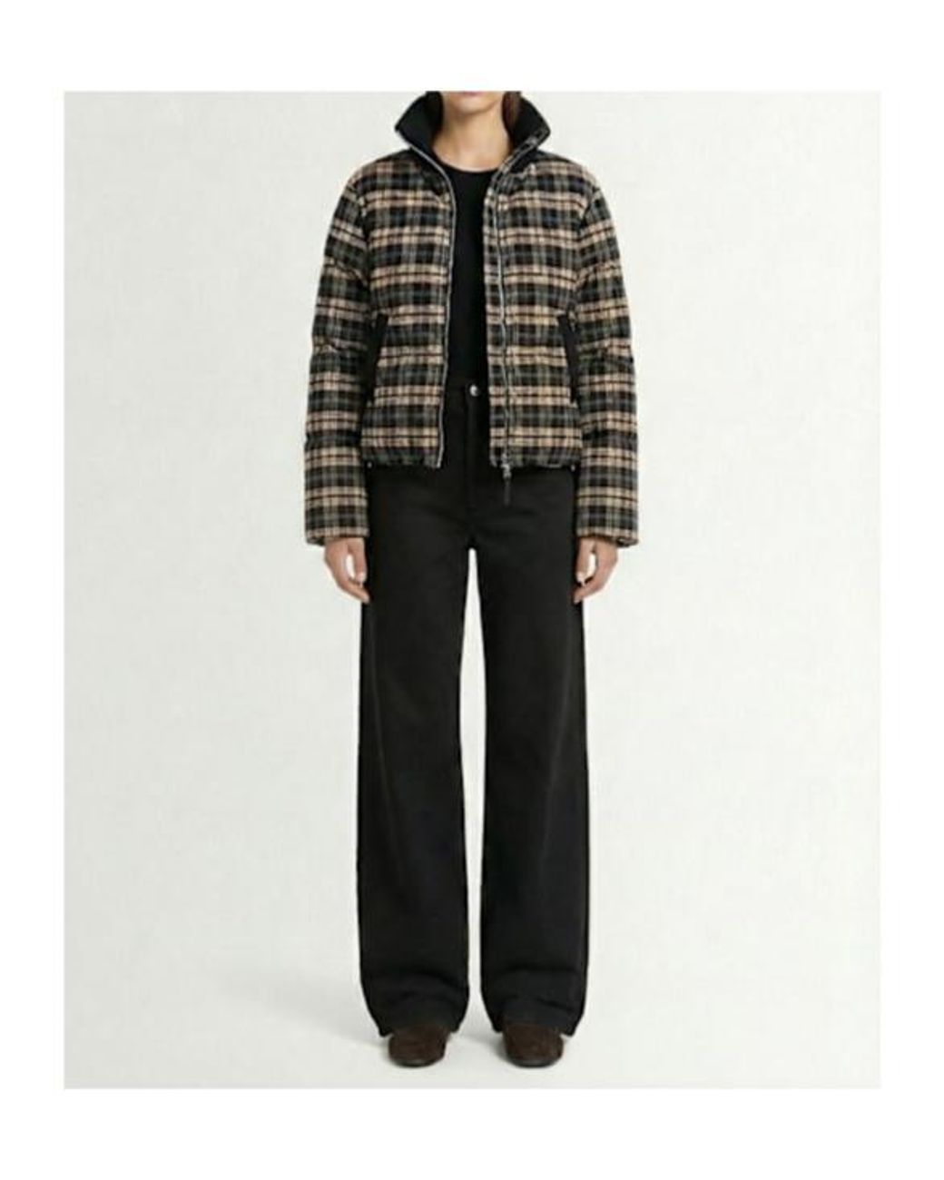 Varley Black Plaid Cotton Coat