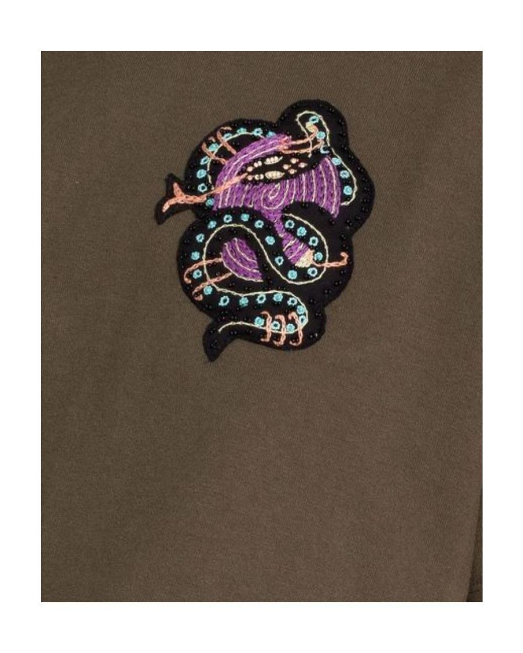 Etro Green Beaded Motif-Patch Oversized T-Shirt