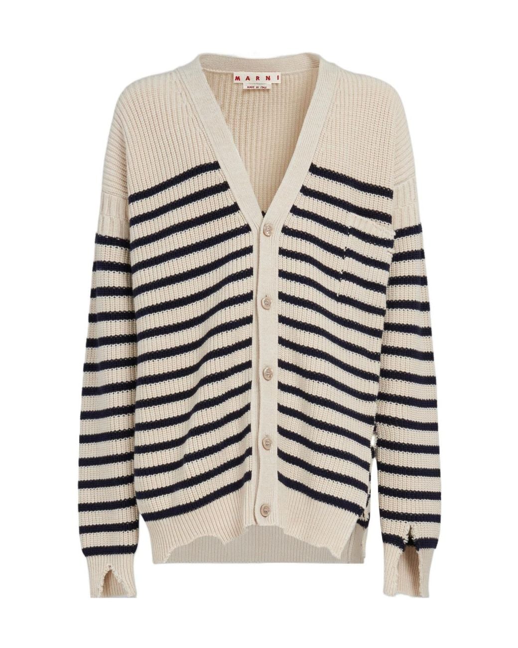 Marni White Destroyed Striped Knit Cardigan for men