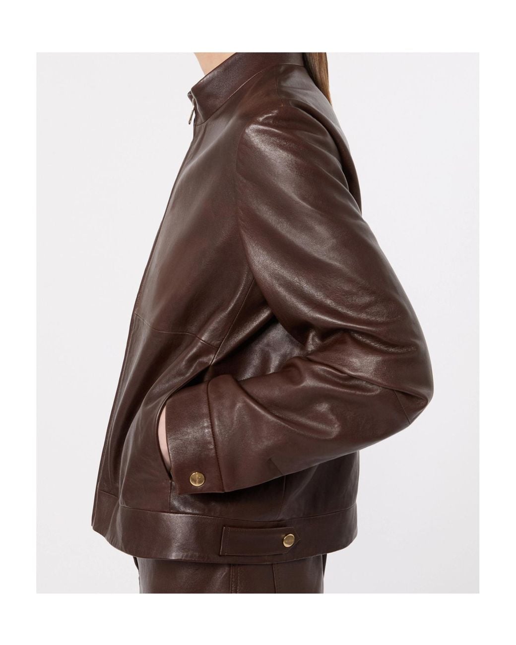 Max Mara Brown High-Collar Leather Jacket