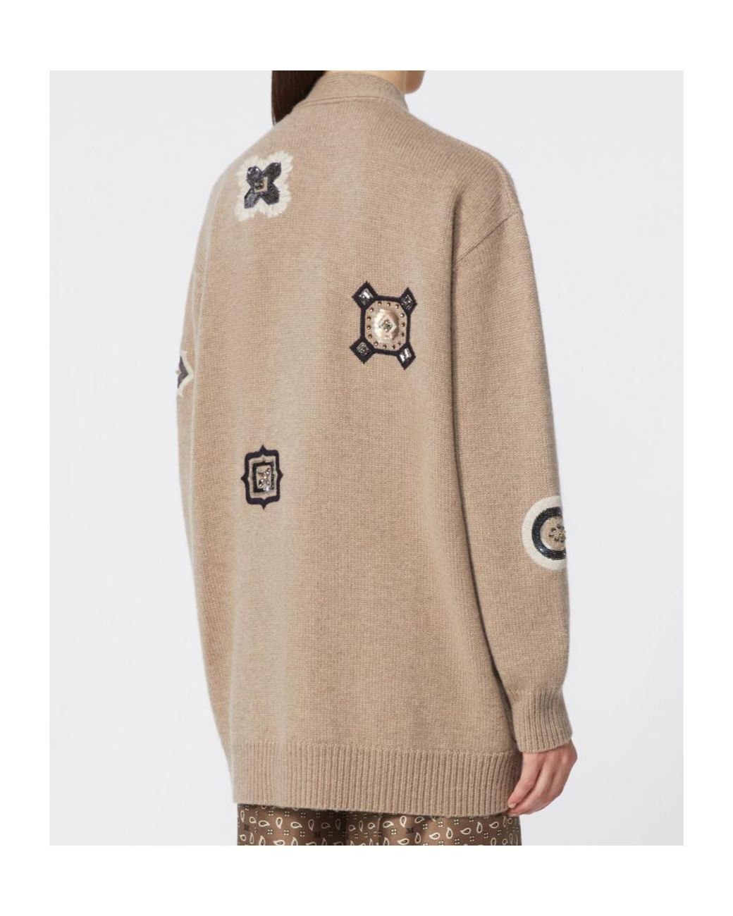 Max Mara Natural Wool-Cashmere Patch Cardigan