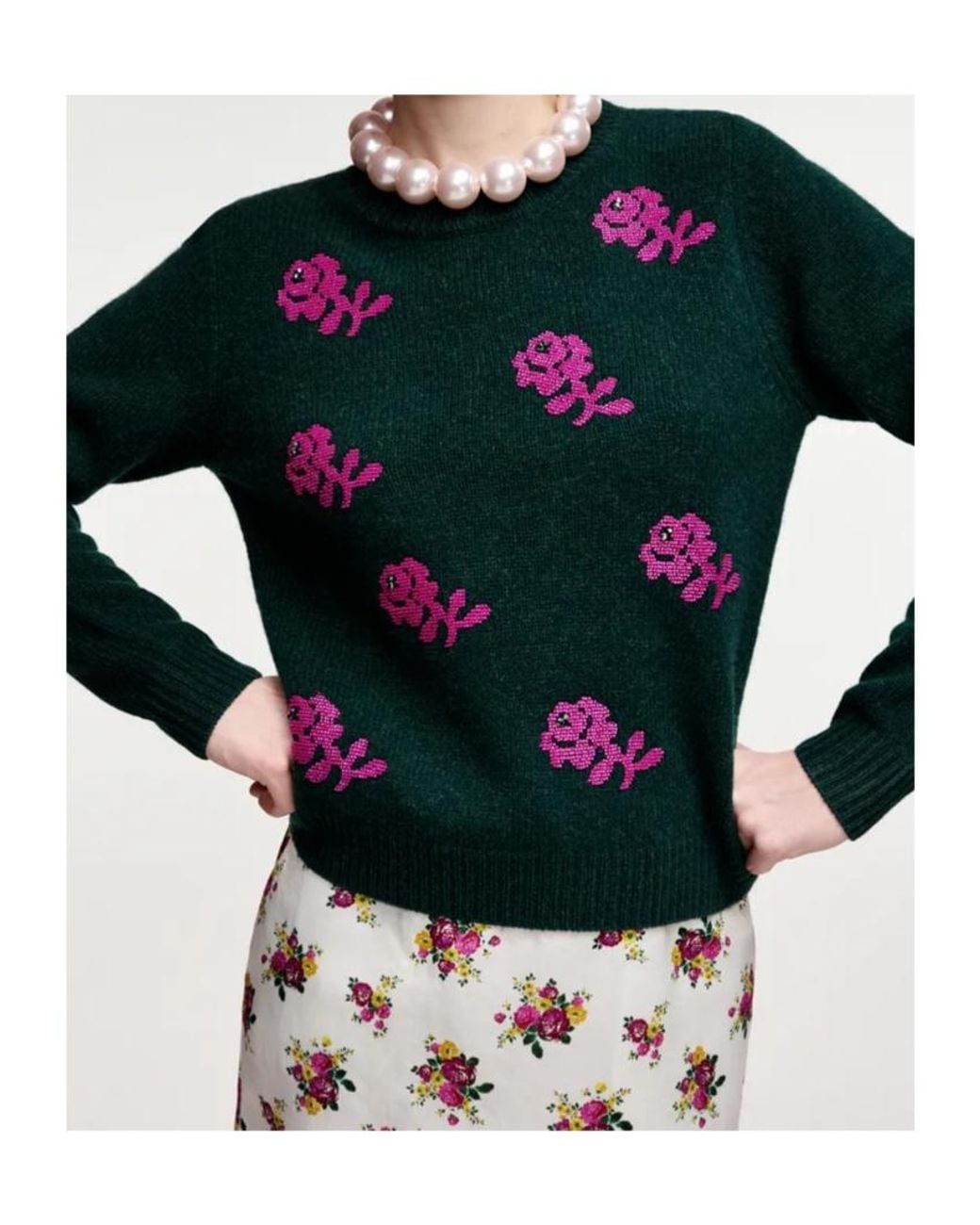 Essentiel Antwerp Green Korine Embellished Knitted Sweater