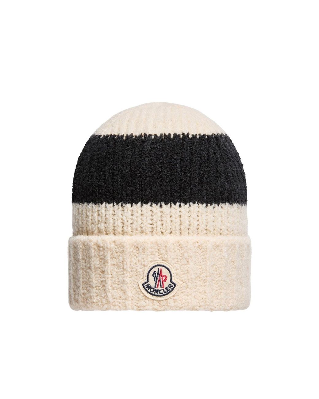 Moncler Black Ribbed Logo Patch Beanie for men