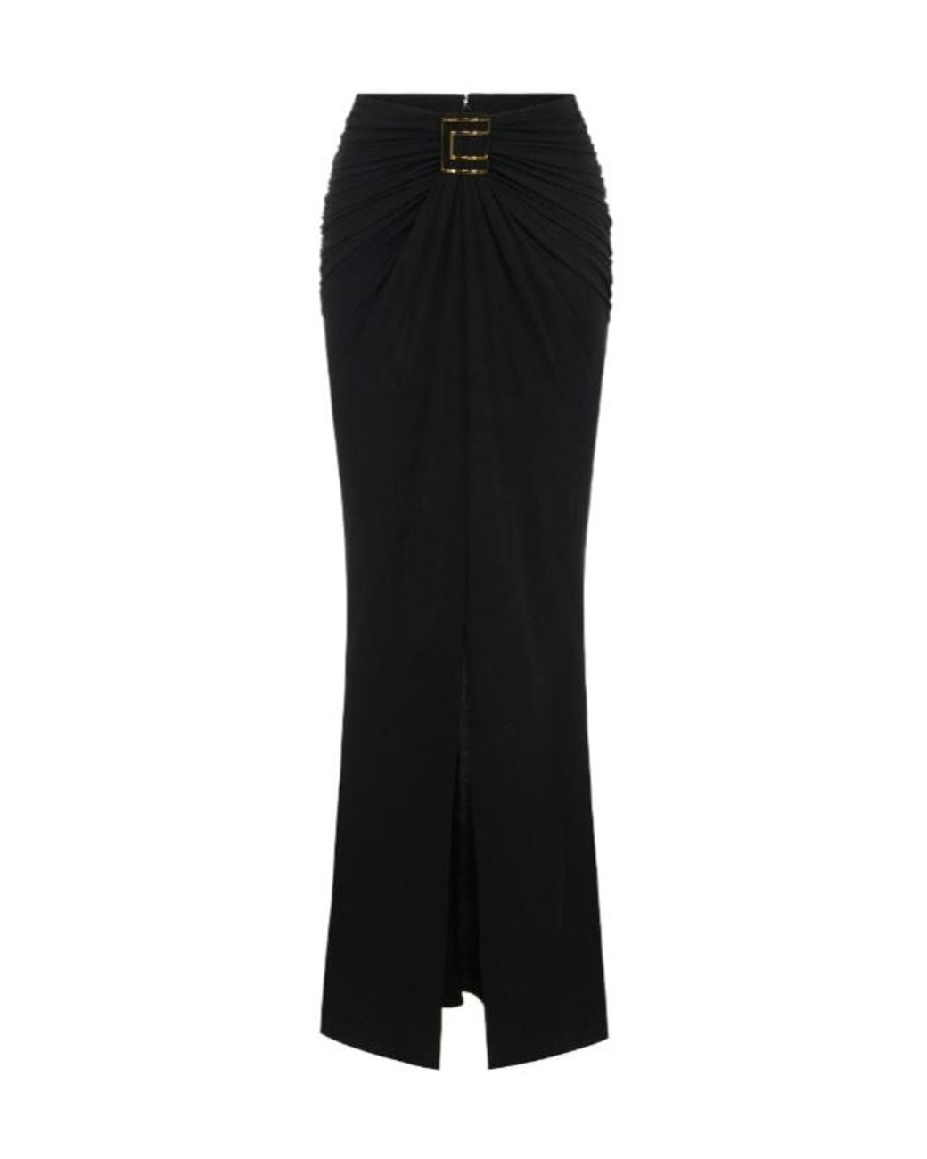 Elisabetta Franchi Black Draped Buckle Maxi Skirt