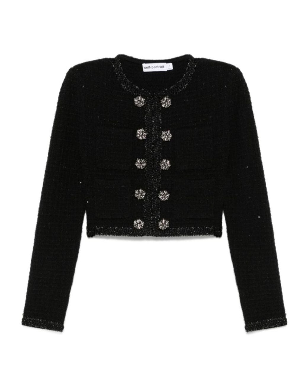 Self-Portrait Black Crew Neck Long-Sleeved Jacket