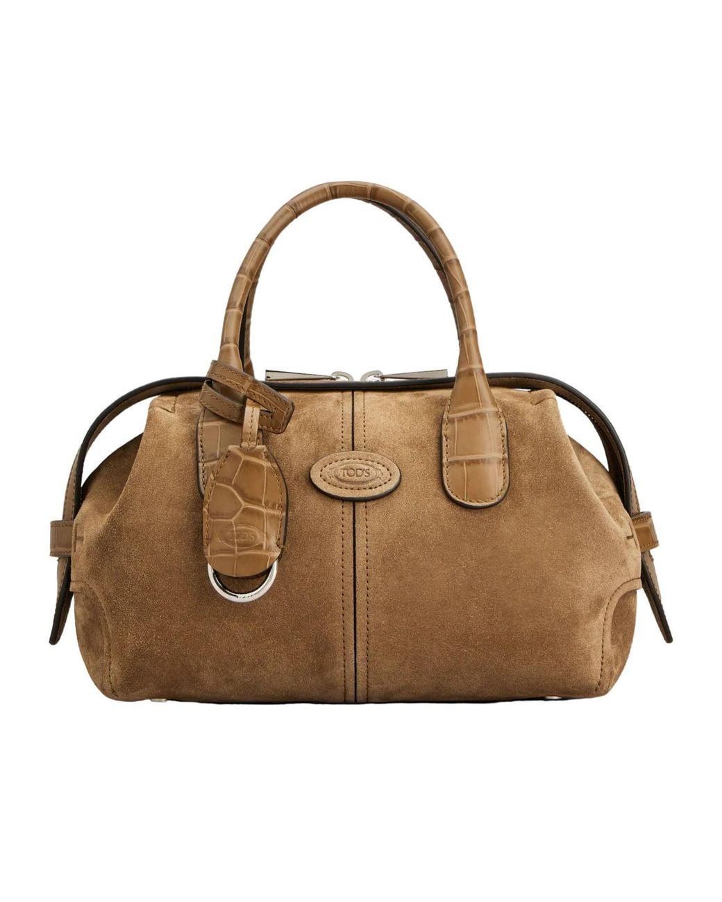 Tod's Brown Croc-Effect Panelled Suede Tote Bag