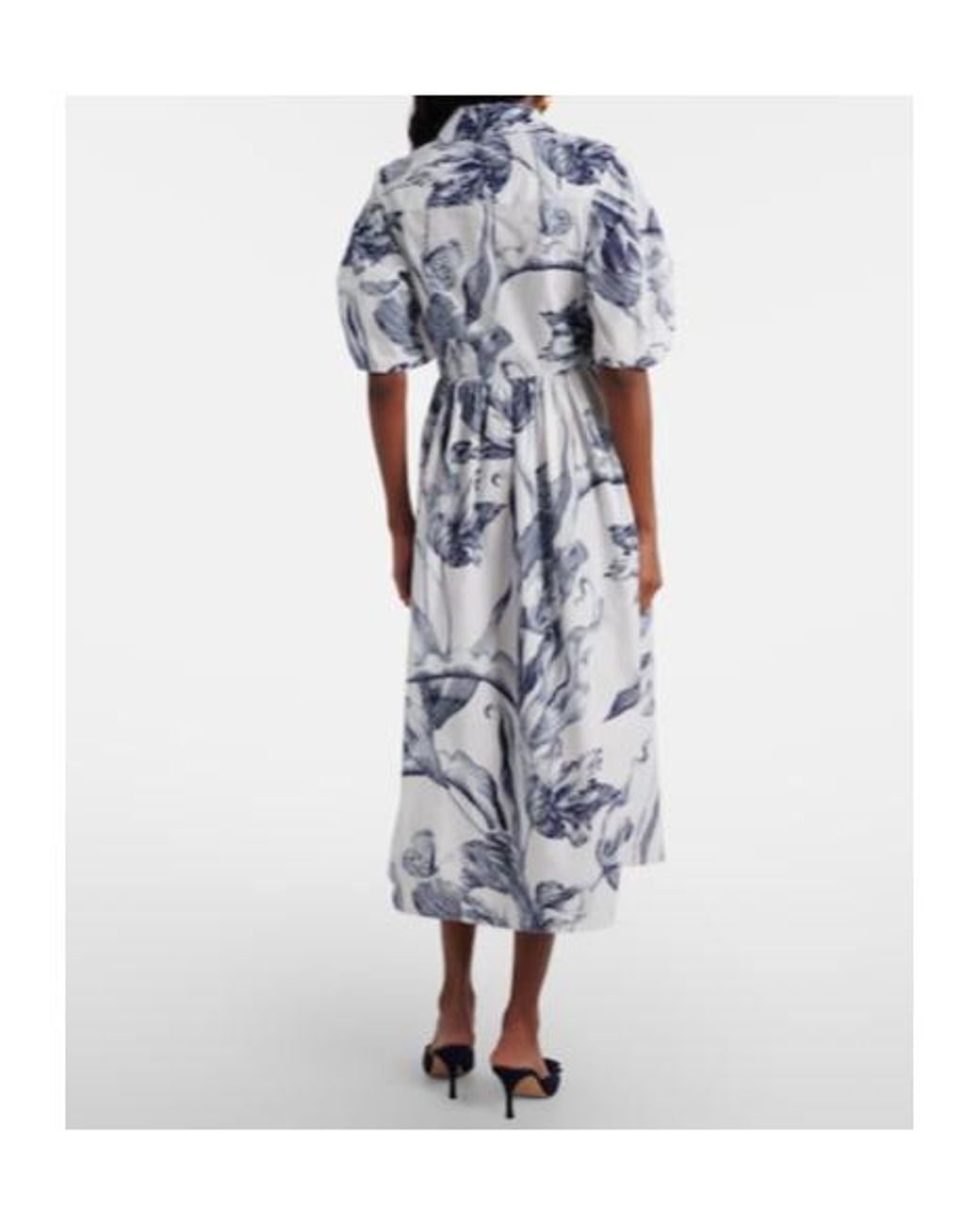 Erdem Blue Floral Cotton Poplin Shirt Dress