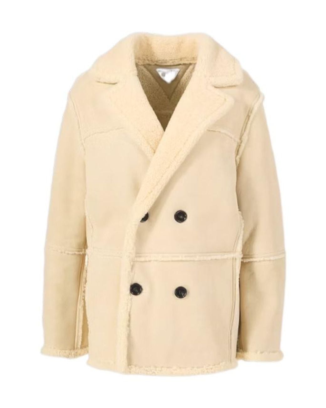 Bottega Veneta Natural V-Neck Double-Breasted Coat