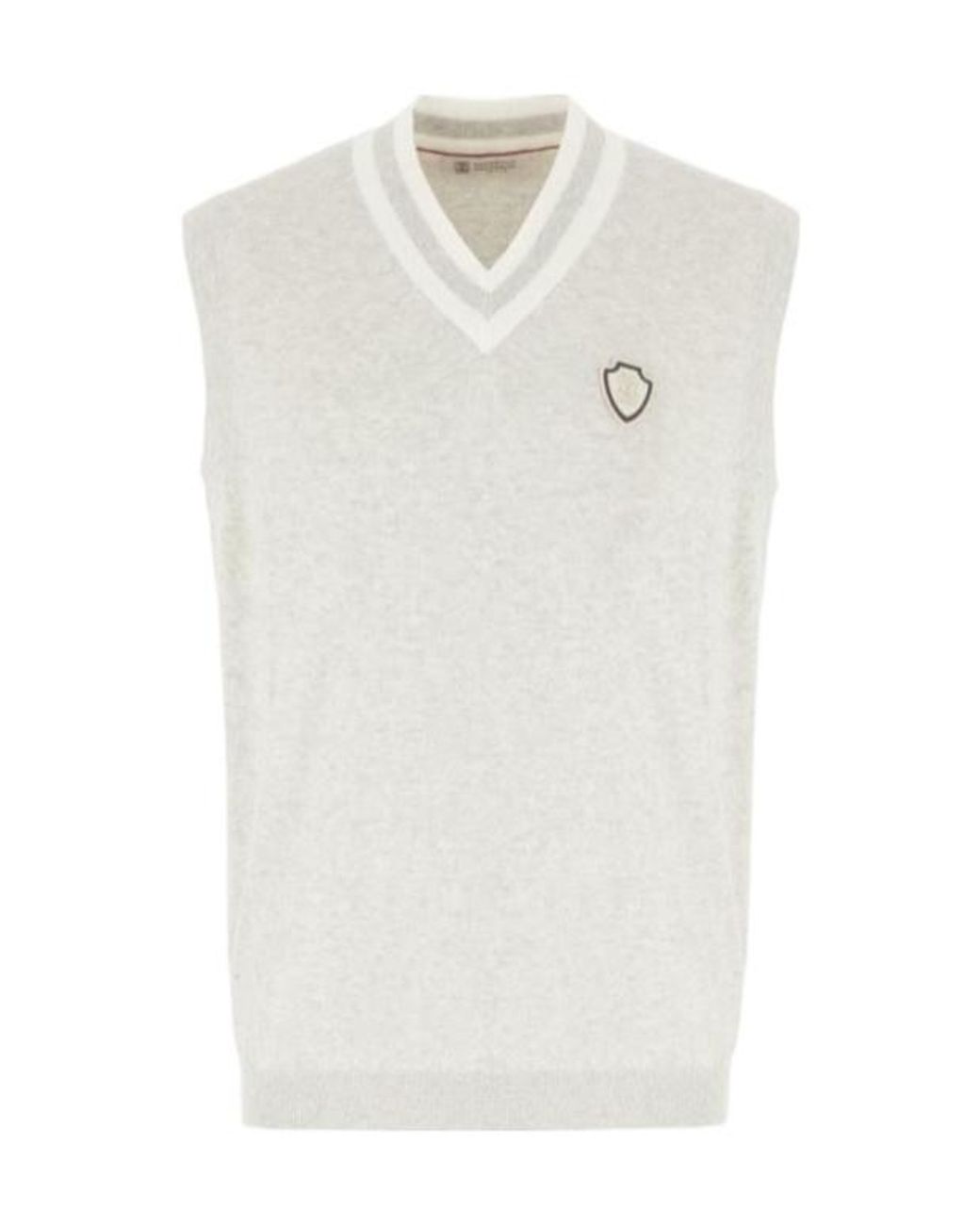 Brunello Cucinelli White V-Neck Logo Embroidered Vest for men
