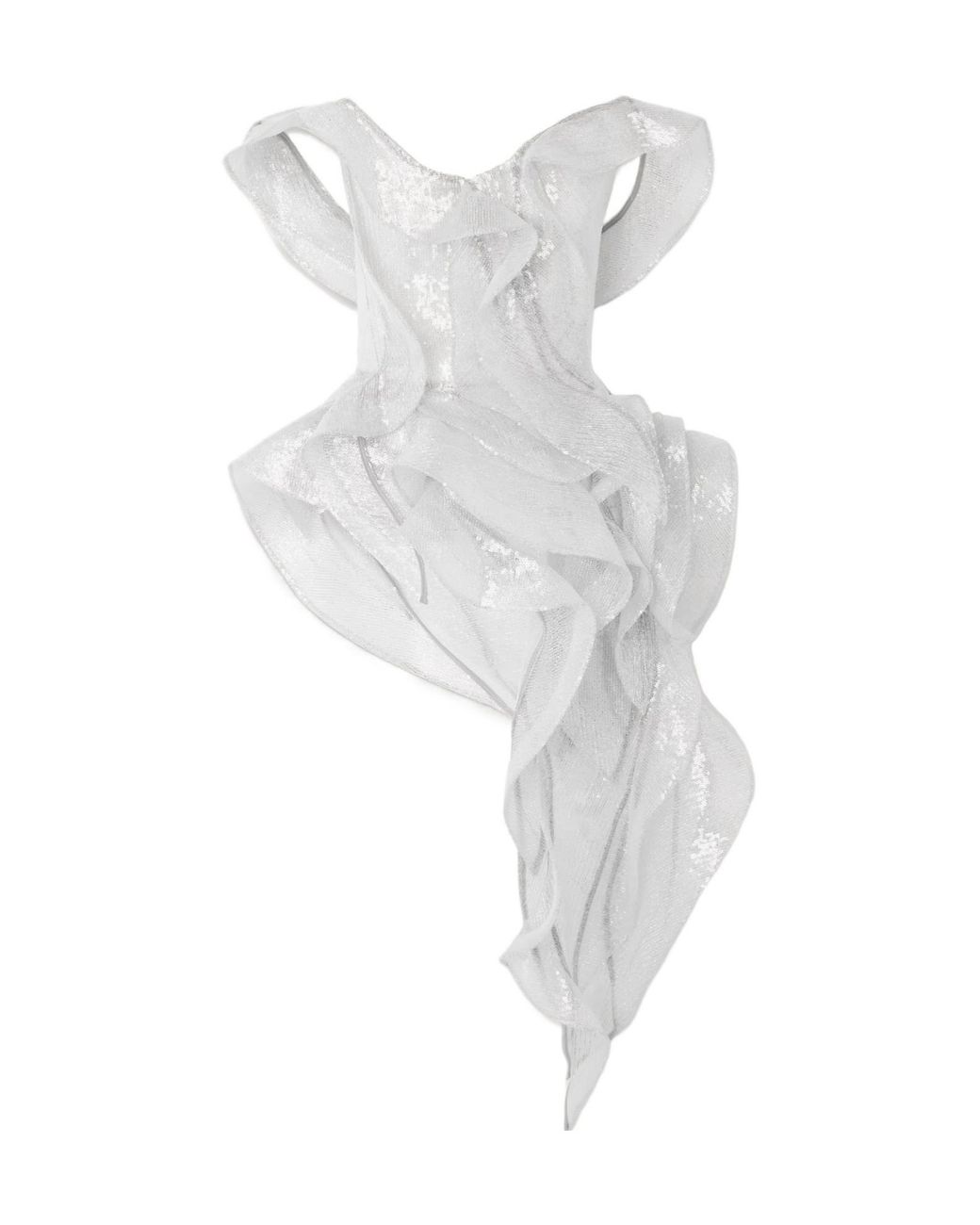 Maticevski White Ruffled Sequined Mesh Top