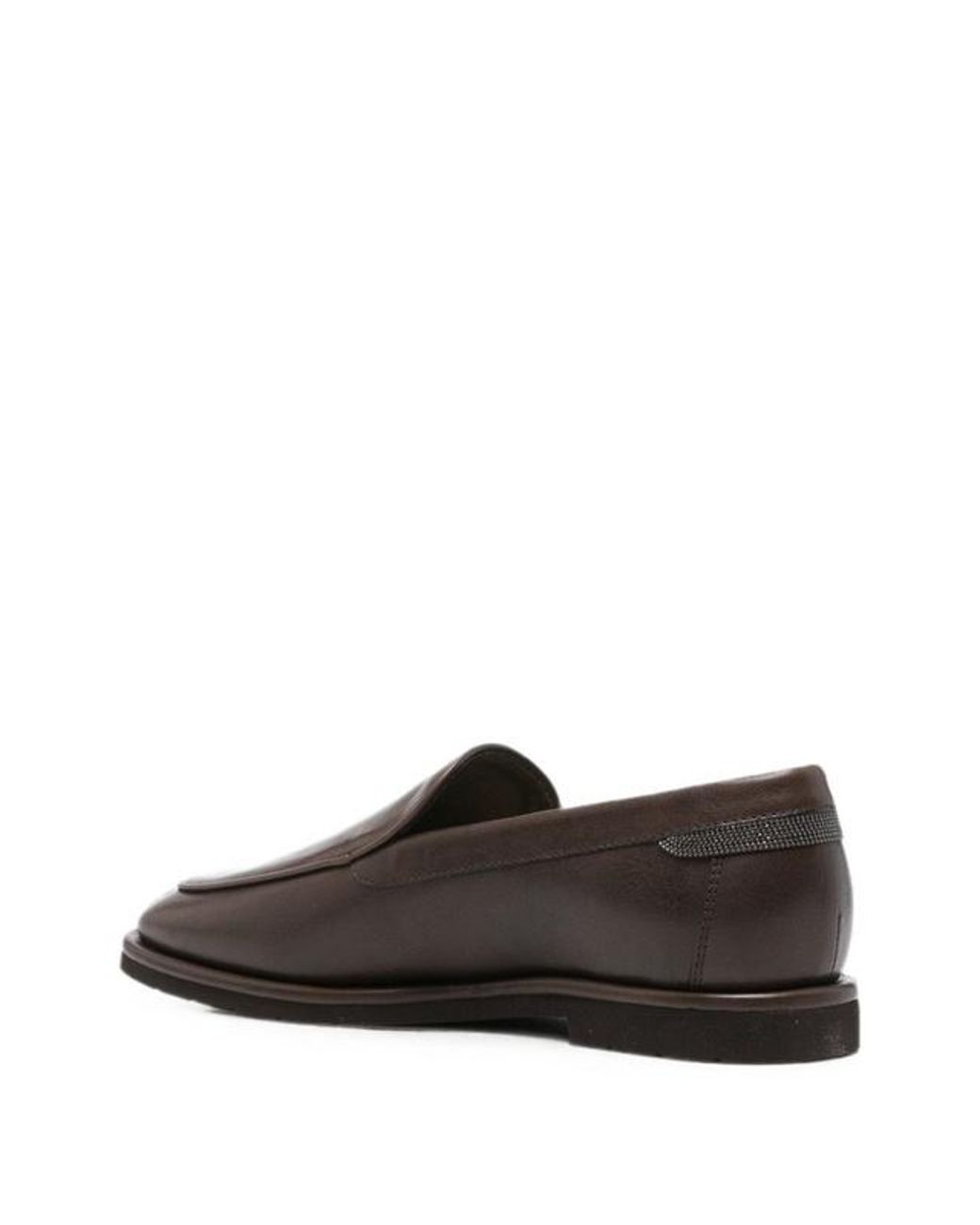 Brunello Cucinelli Brown Beaded-Trim Leather Loafers