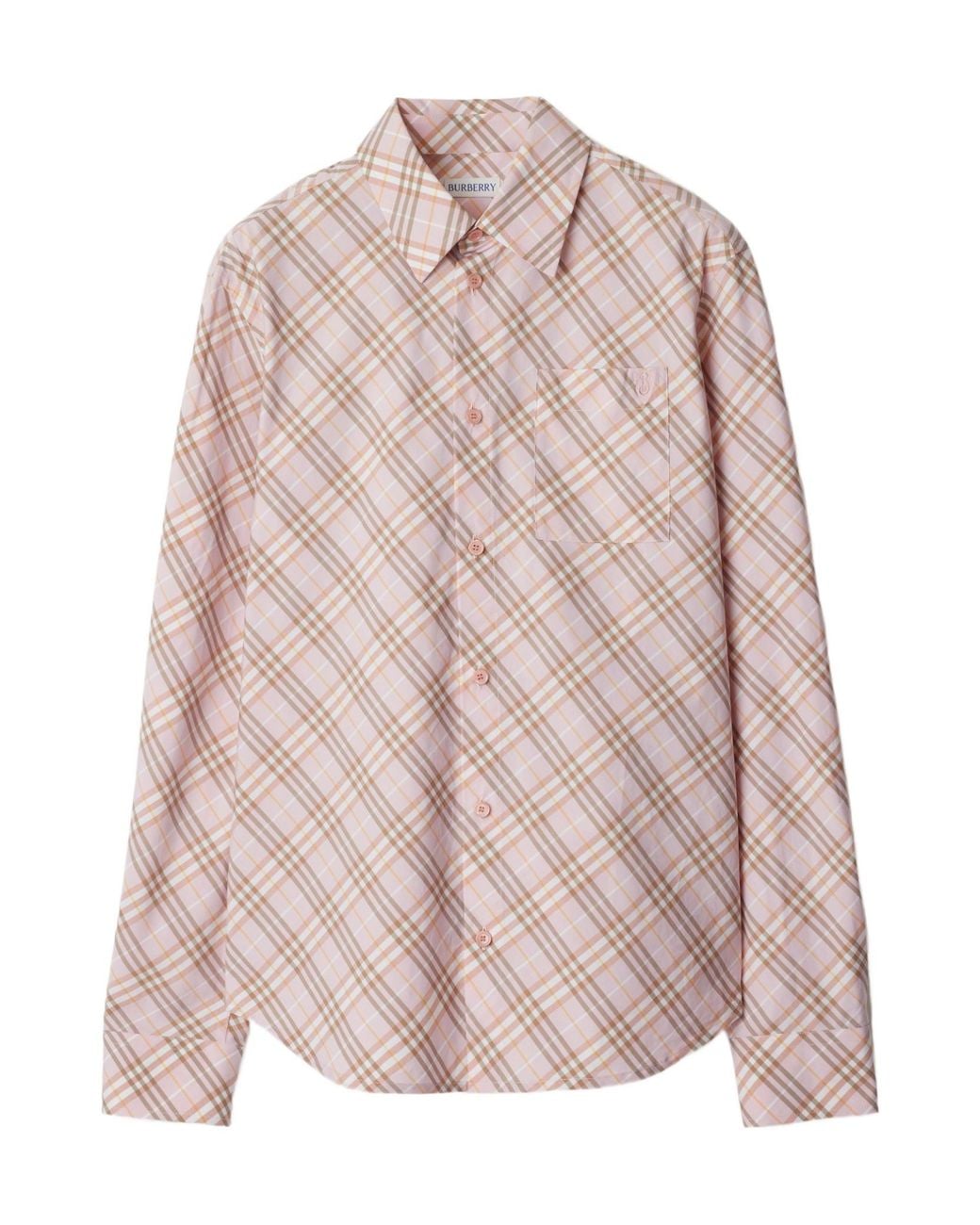 Burberry Pink Logo Embroidered Checkered Shirt