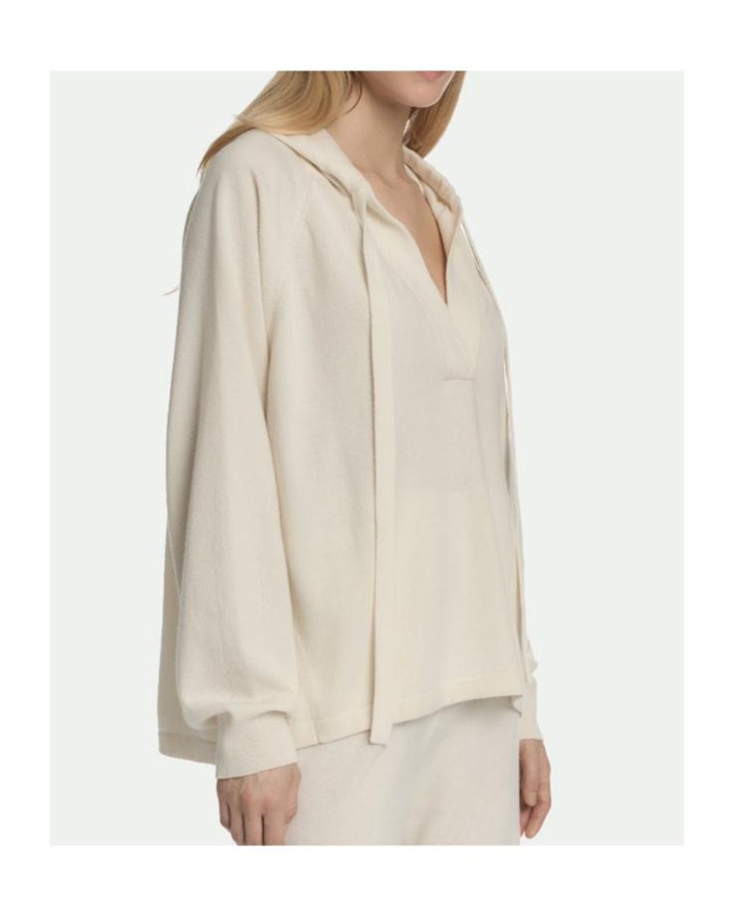 Malo White Cashmere V-Neck Hoodie