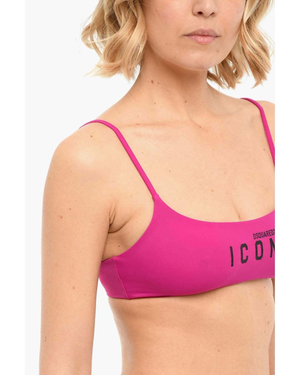 DSquared² Pink Icon Printed Bikini Top