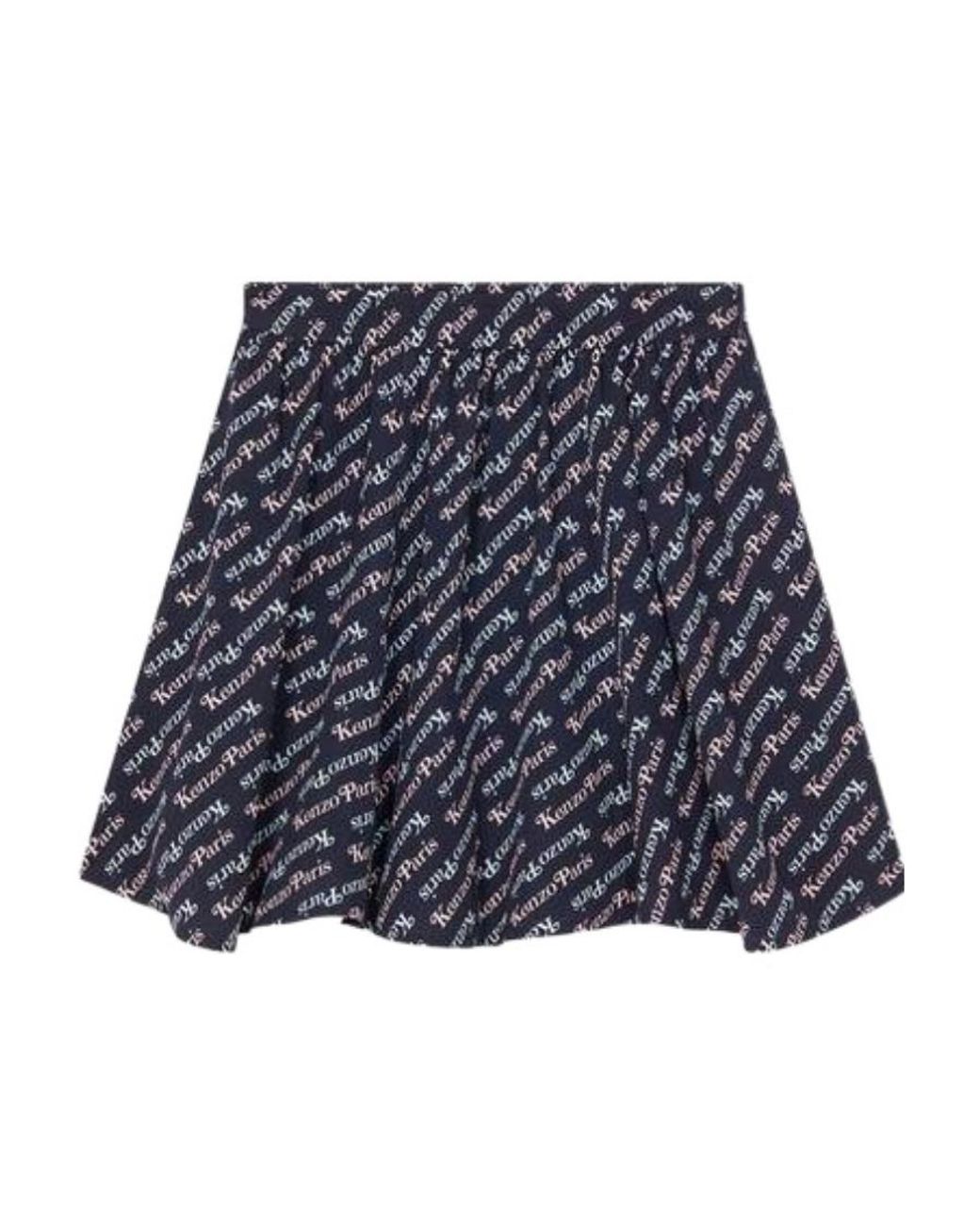 KENZO Blue Allover Logo Printed Mini Skirt