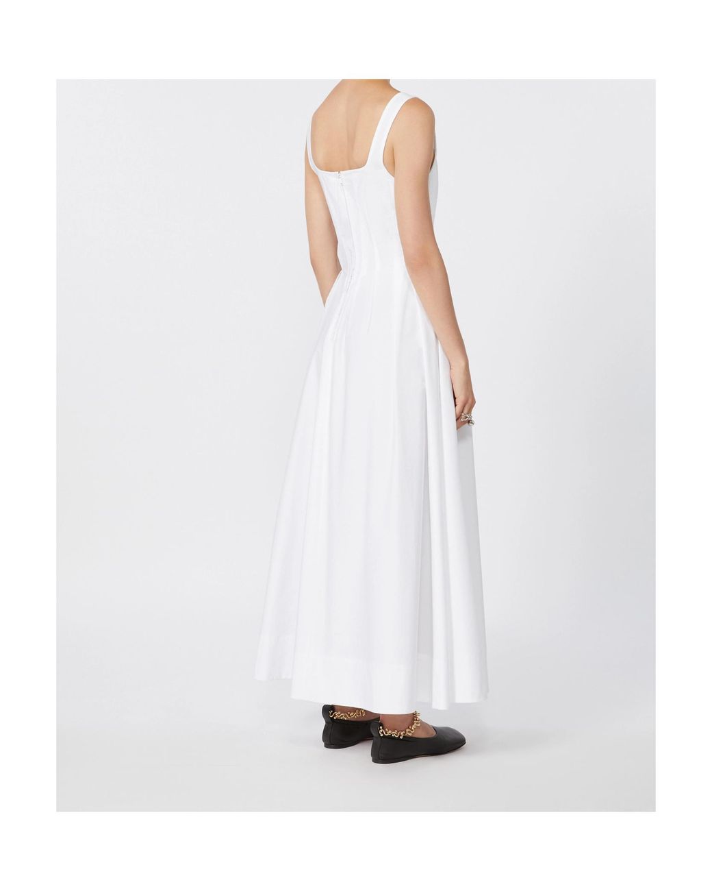 Sportmax White Giro Square-Neck Midi Dress