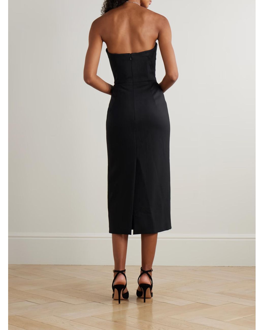 Carolina Herrera Black Pleated Wool Blend Dress
