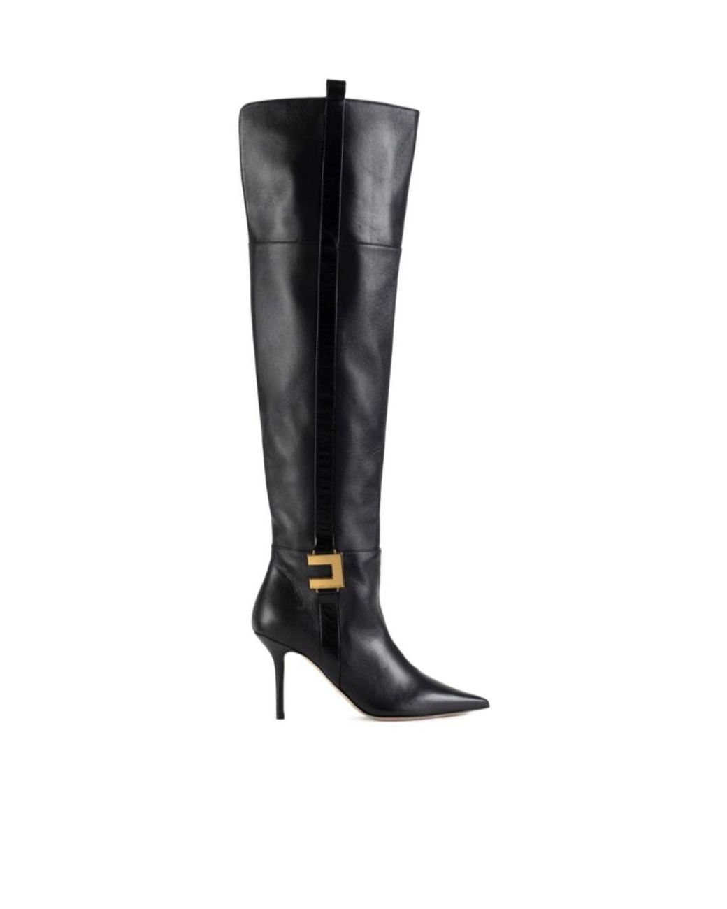 Elisabetta Franchi Black Leather Logo-Plaque Boots
