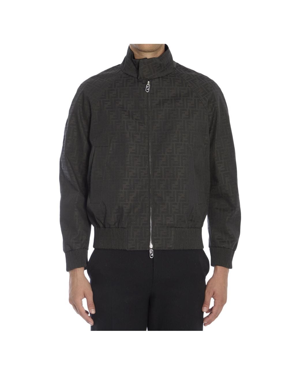 Fendi Gray Monogrammed Zip-Up Jacket for men