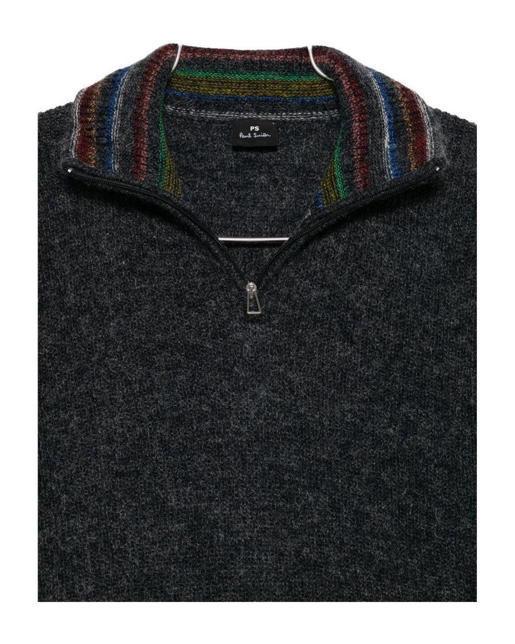 Paul Smith Black Ps Half-Zip Striped-Collar Jumper for men