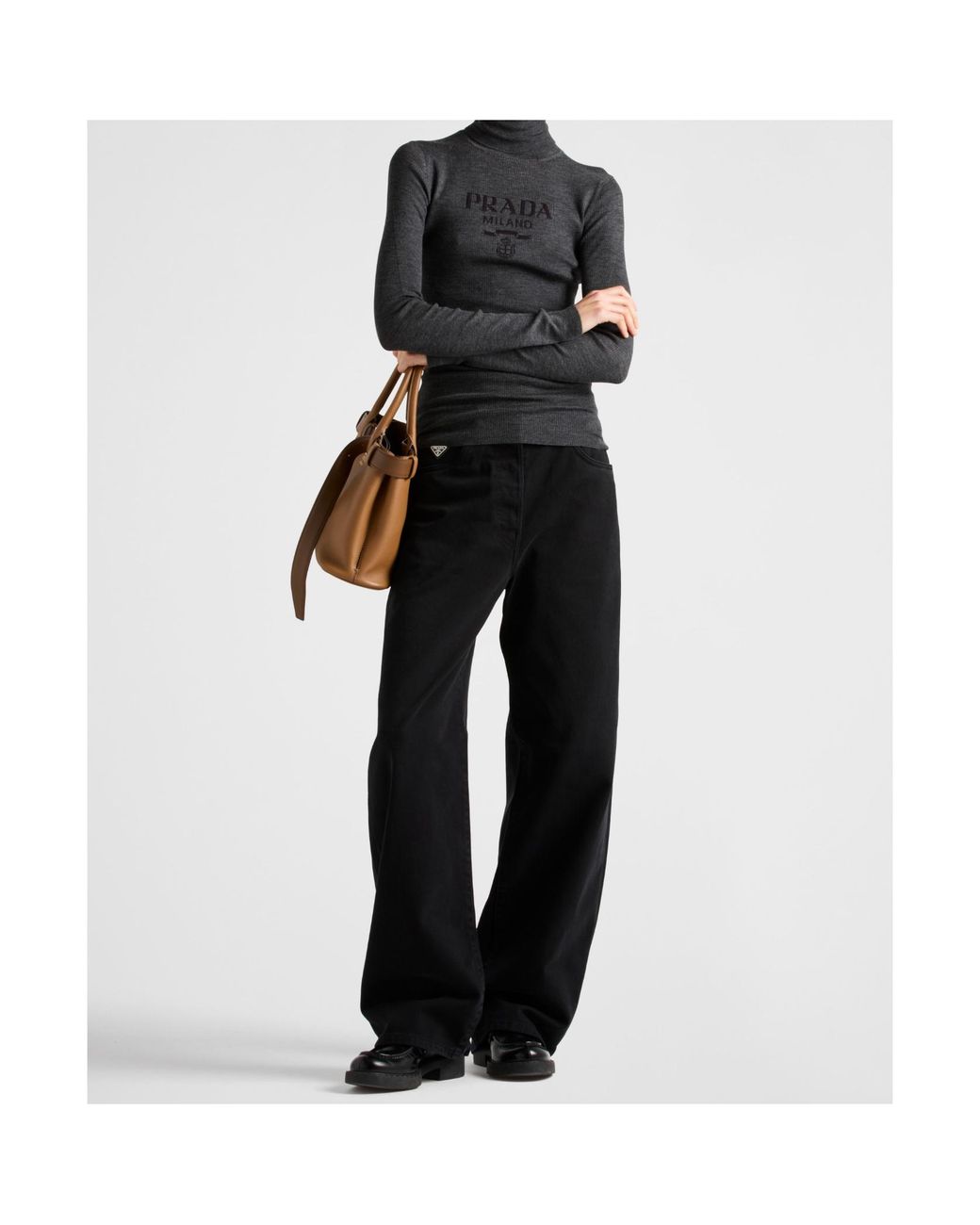 Prada Black Wool-Blend Logo Rollneck Sweater