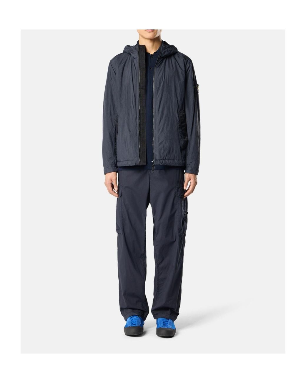 Stone Island Blue Wrinkled Hooded Wind Resistance Jacket for men
