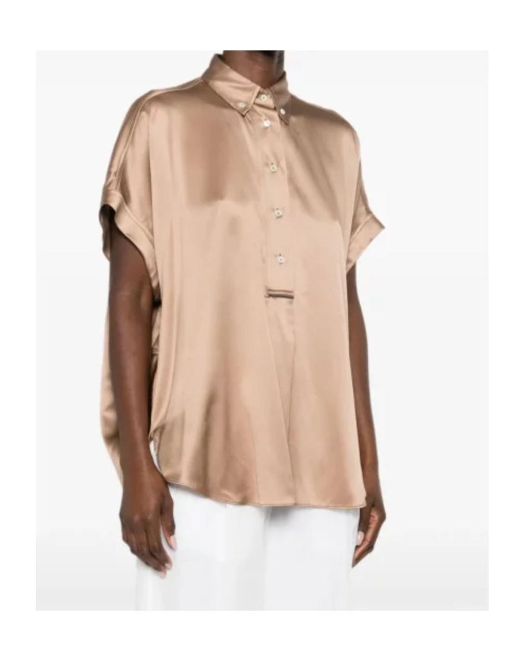 Brunello Cucinelli Natural Short-Sleeved Buttoned Blouse