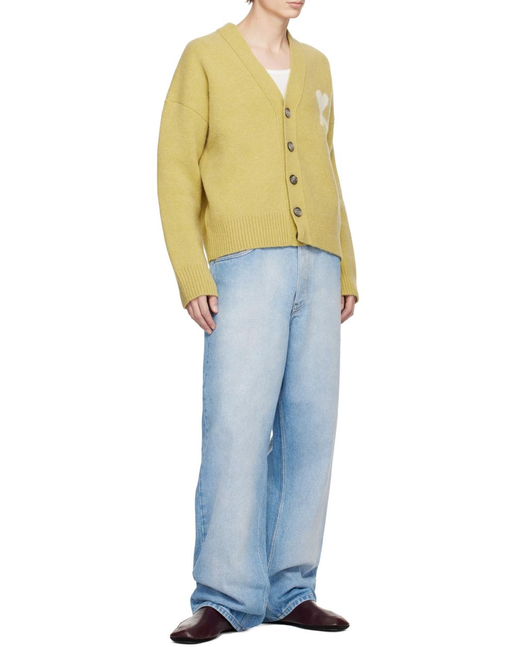 AMI Yellow Ami De Coeur Knitted Cardigan for men