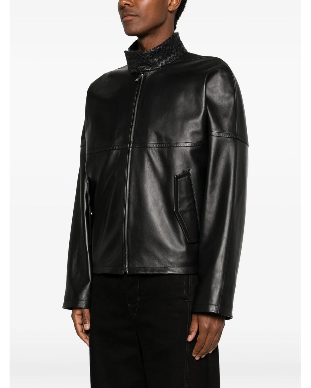 Bottega Veneta Black Long Sleeve Leather Jacket for men