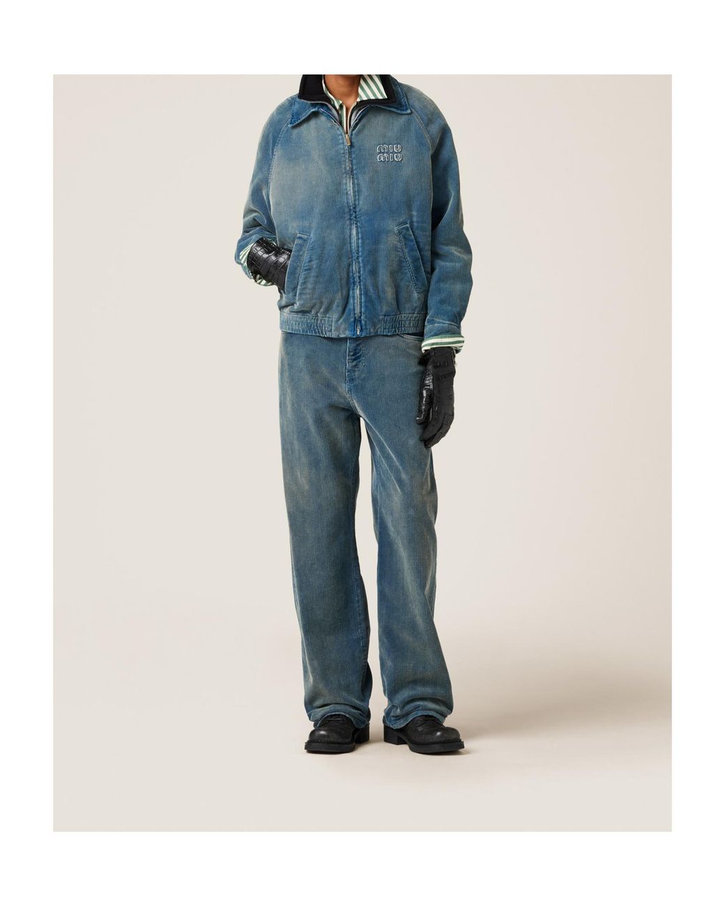 Miu Miu Blue Corduroy Straight-Leg Pants