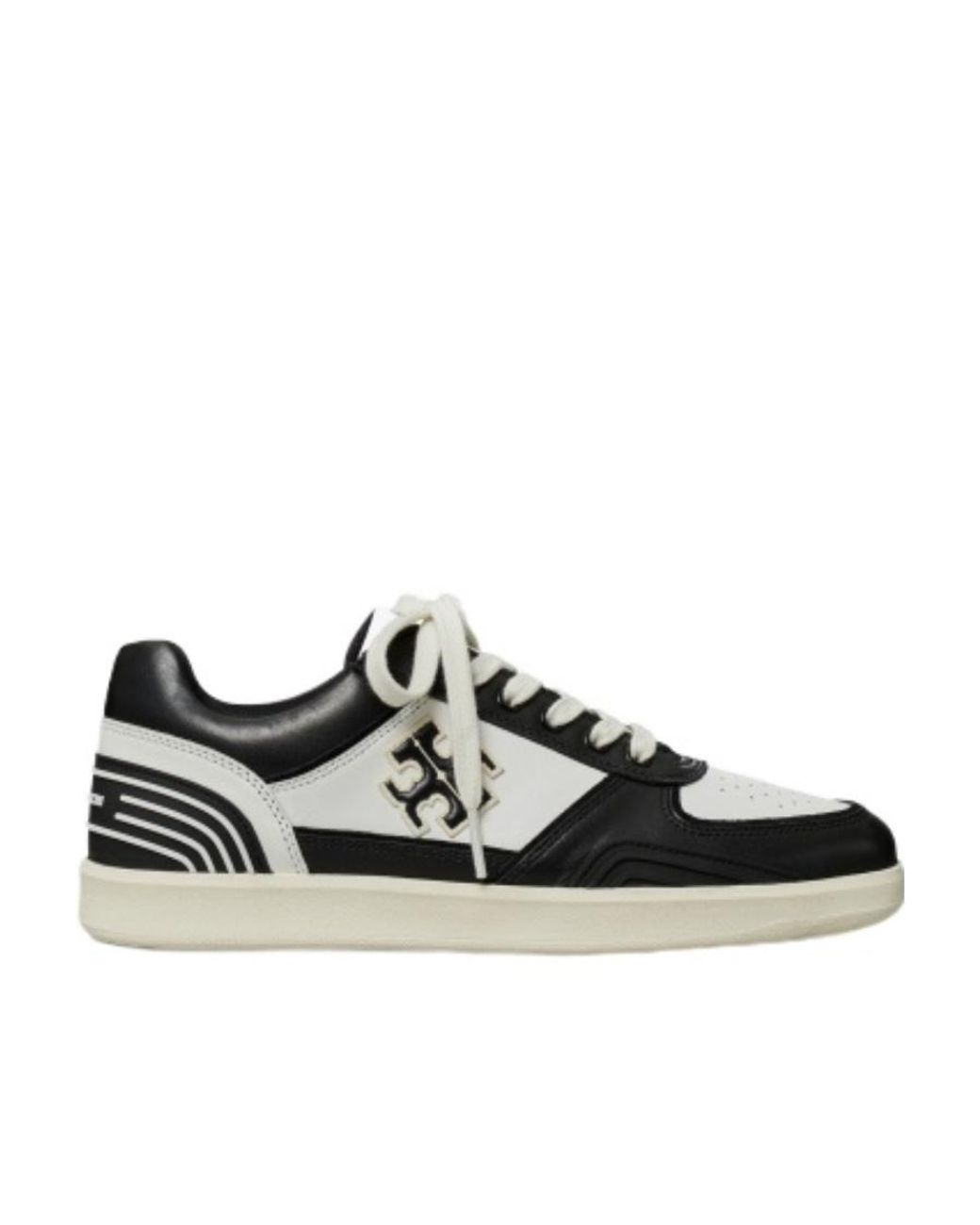 Tory Burch Black Clover Court Lace Up Low Top Sneakers