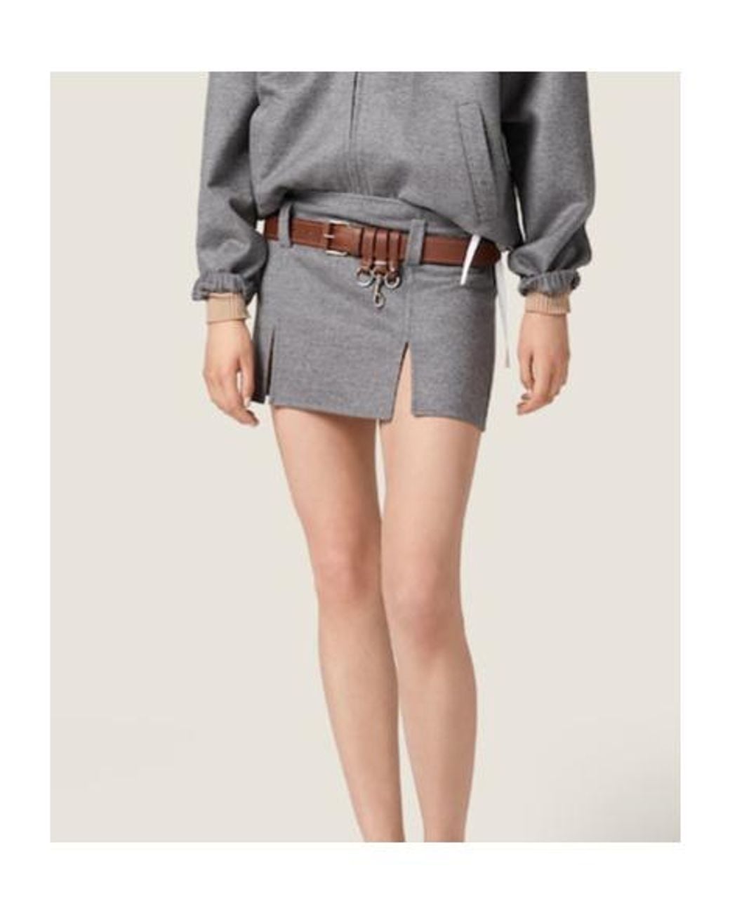 Miu Miu Gray Double Cashmere And Wool Miniskirt