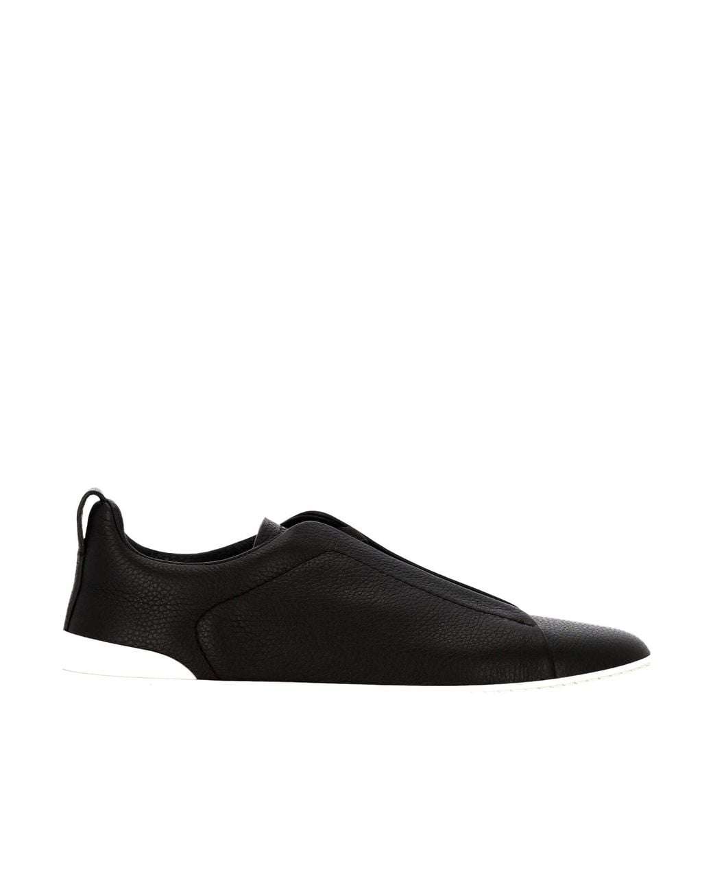 Zegna Black Triple Stitch Leather Sneakers for men