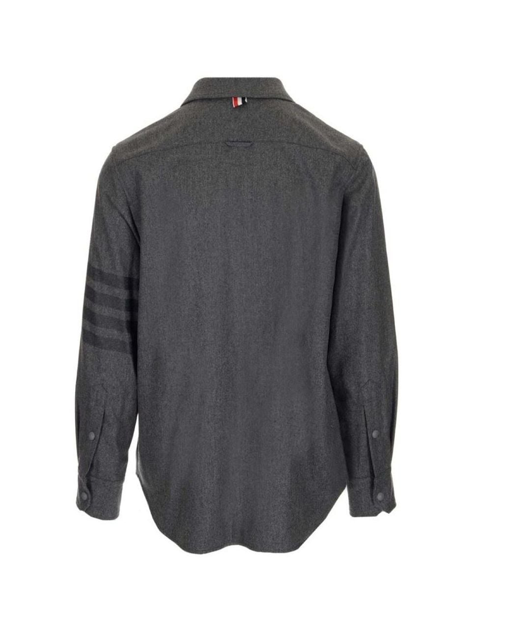 Thom Browne Gray Flannel Tonal-Bar Buttoned Shirt Jacket for men