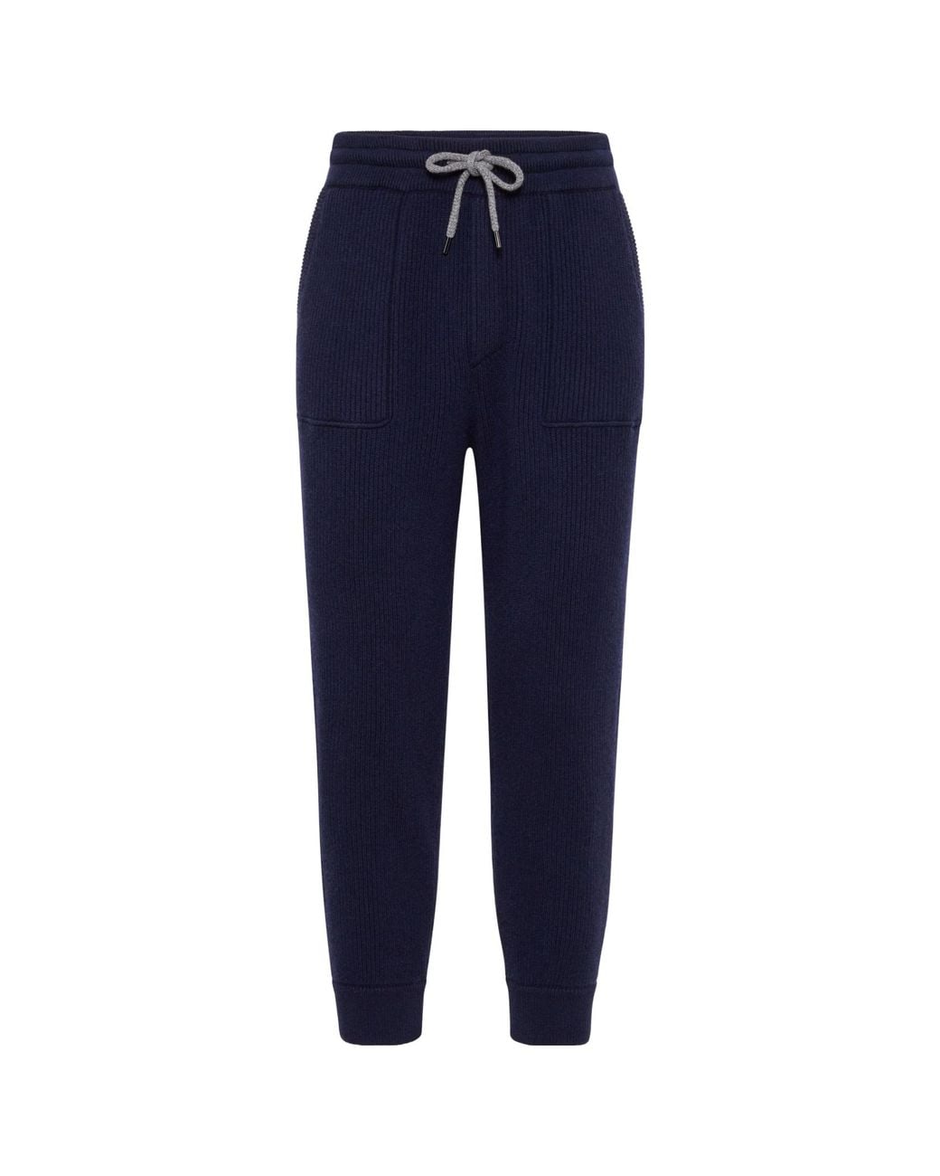 Brunello Cucinelli Blue Ribbed Knit Drawstring Joggers for men