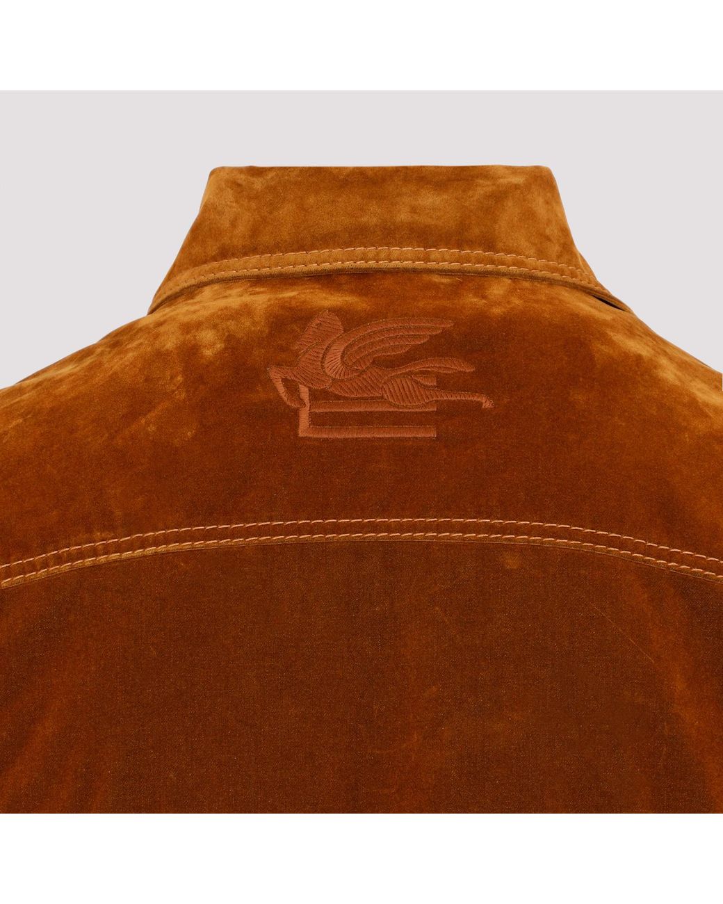Etro Brown Logo-Embroidered Buttoned Velvet Jacket for men
