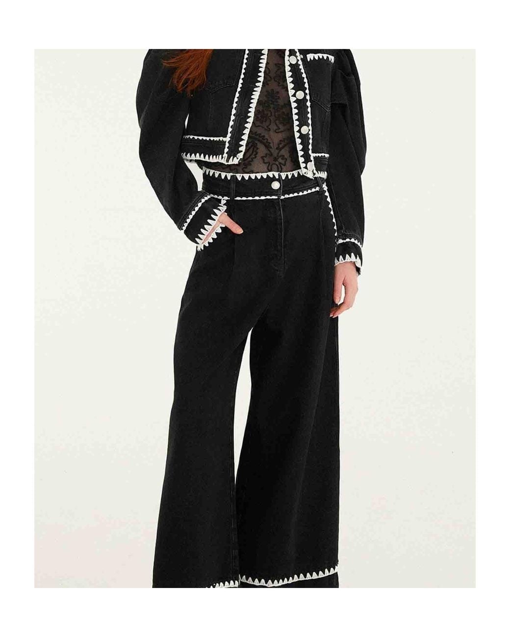 Farm Rio Black Crochet-Embroidered Jeans