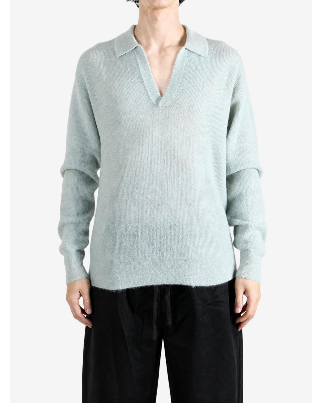 Auralee Gray Brushed Open-Collar Sweater for men