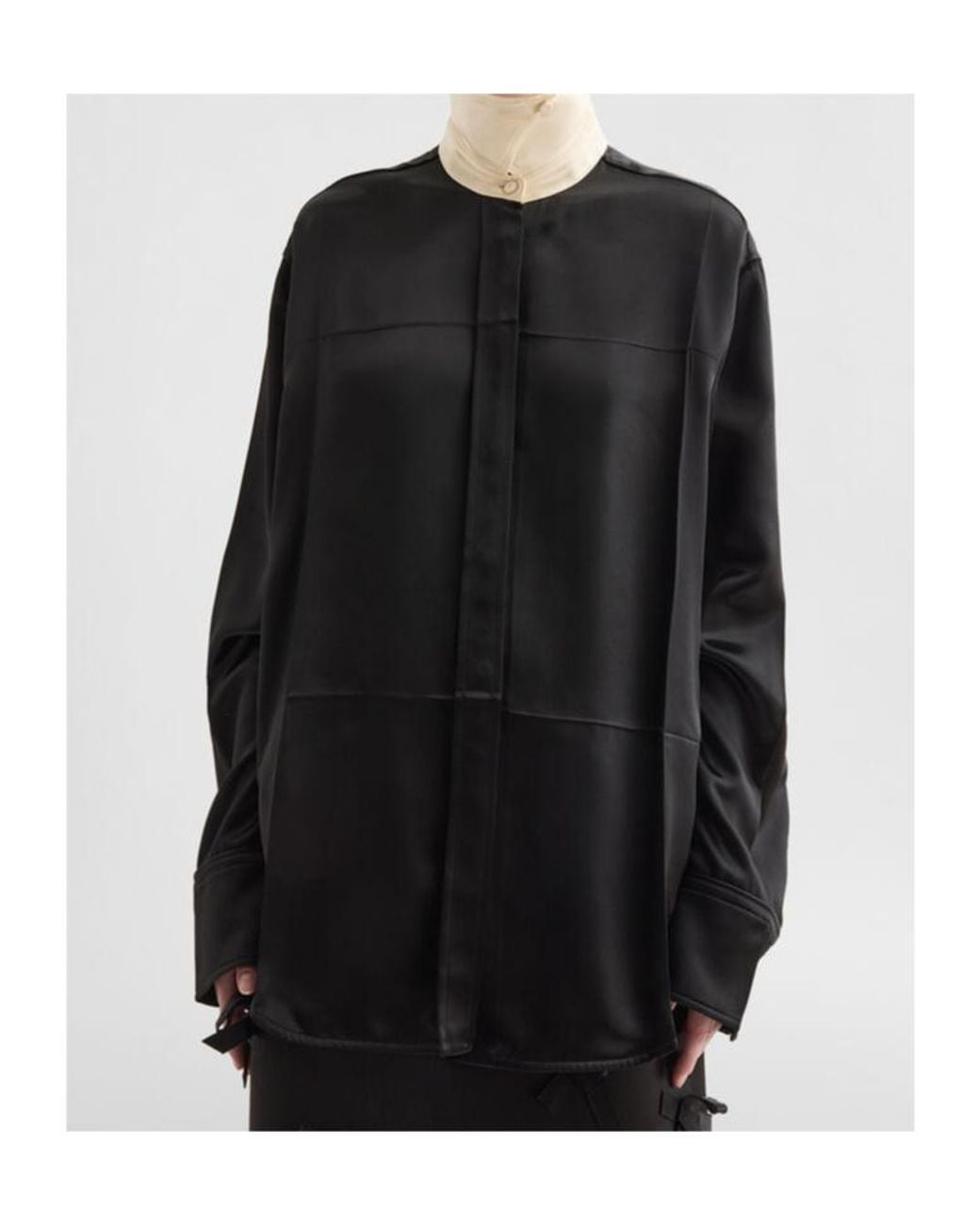 Jil Sander Black Contrast Collar Long-Sleeved Satin Shirt