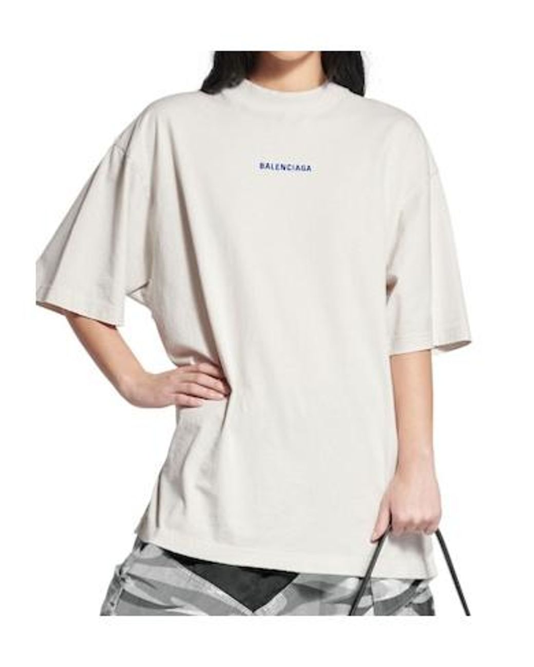 Balenciaga White Logo Embroidered Distressed T-Shirt for men