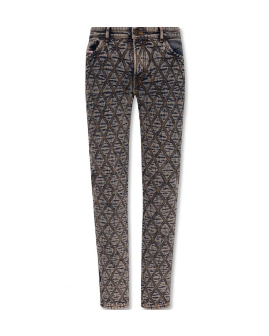 DIESEL Gray Quilted Diamond Pattern Straight-Leg Jeans for men