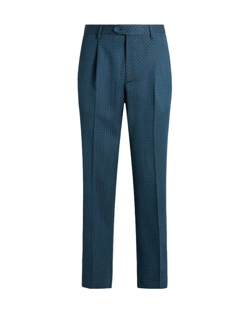 Etro Blue Wool Trousers With Micro Motif for men