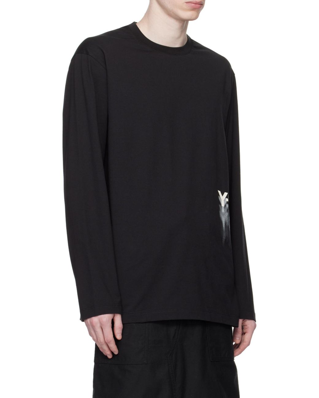 Y-3 Black Logo Printed Long Sleeved T-Shirt for men
